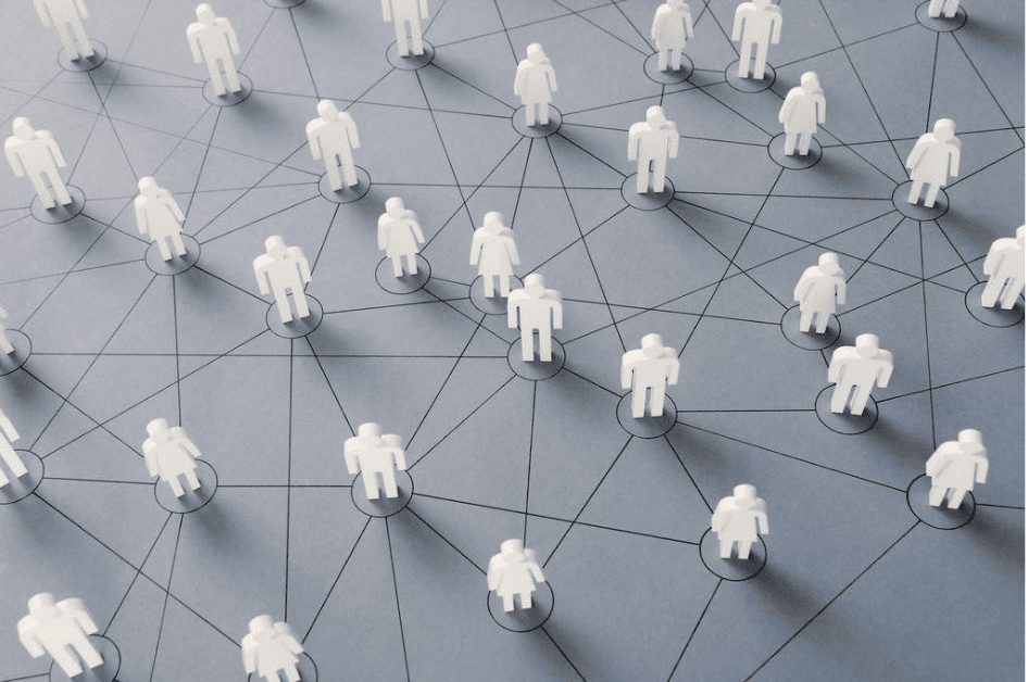 abstract image of people standing in circles connected by lines